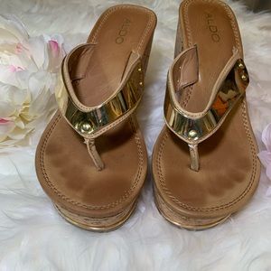 EUC Cork Flip Flop Wedges.
